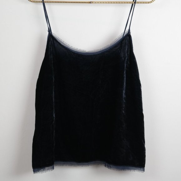 H & M Blue Velvet Spaghetti Strap Top Eyelash Edge - Picture 7 of 7